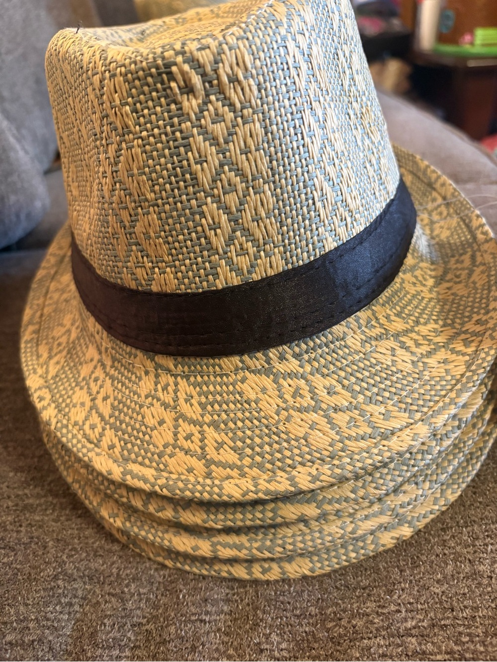 Men's Straw Fedora Style Hat with Black Band Size 58cm Bundle Of 4 Set